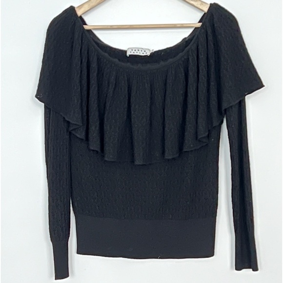 TANYA Taylor black wool sweater pointelle Off the shoulders small - Picture 1 of 9